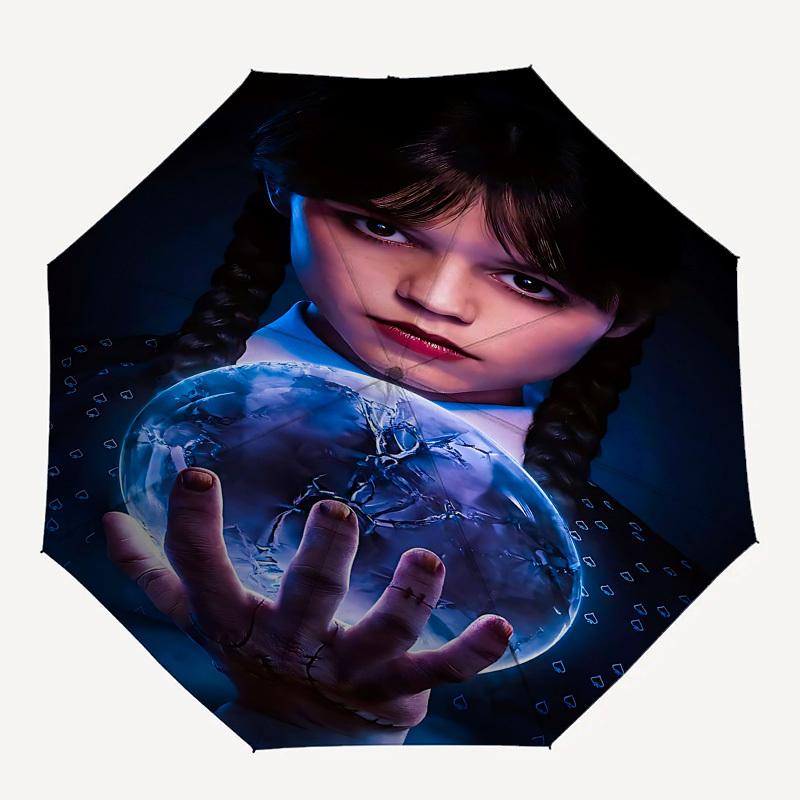 WednesdayThemed Automatic Opening and Closing Umbrella - 8 Ribs, Suitable for Leisure and Going Out, Outdoor Accessory, Gothic Style, Fashio
