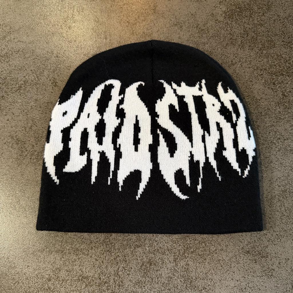 Urban Fashion Knit Cap Featuring Bold Letter Design For Fall And Spring Outdoor Use BlackWhite