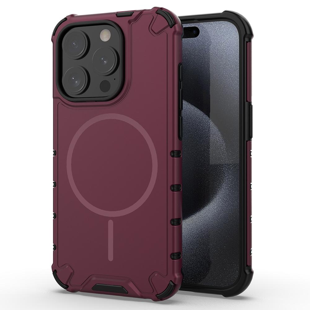 For iPhone 15 Pro Max Magnetic Case Corrugated Texture Heat Dissipation Shockproof TPU+PC Phone Back Cover