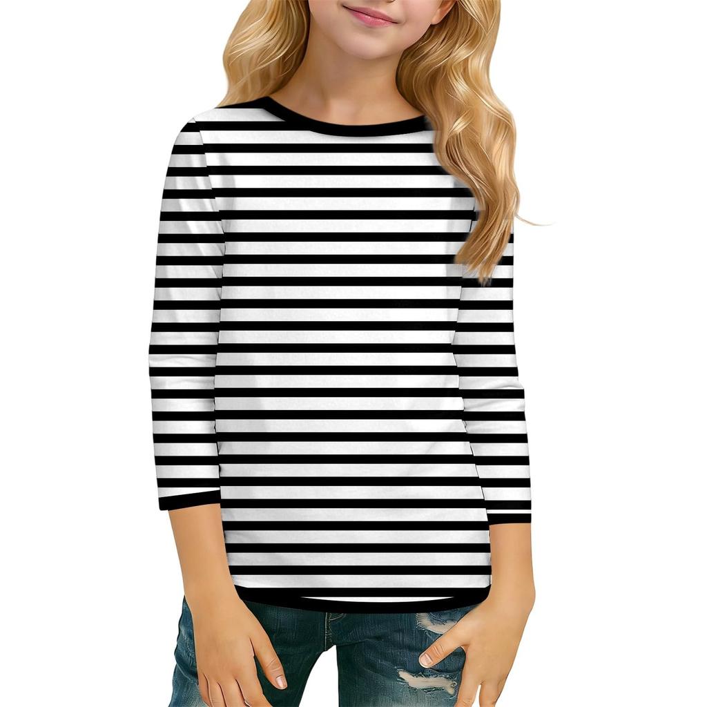 Barnens Vardagliga Mode T-shirt Topp med Trekvartsärm och Rund Halsringning