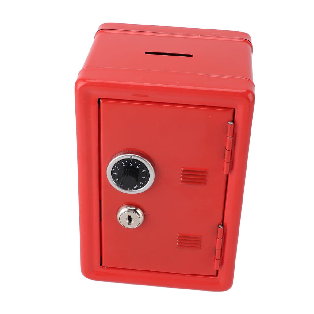 Money Bank Creative Cute Metal Vertical with Lock Keys Cash Coin Box for Home Use Red
