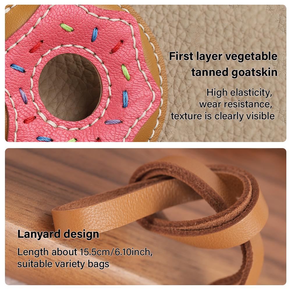 CRAZYSMITH Handmade Donut Bag Pendant Genuine Leather Bag Keychain For Handbags Interesting Stylish Leather Bag Accessories