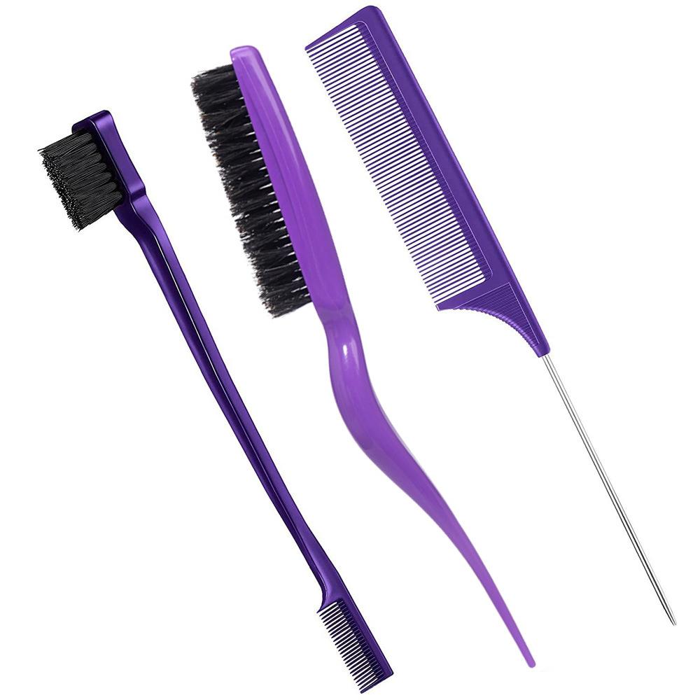 Hair Comb Three-Piece Set Highlight Dyeing Tip Tail Comb Eyebrow Brush Broken Hair Wig Styling Comb Disc Hair Set Hair Tools Household