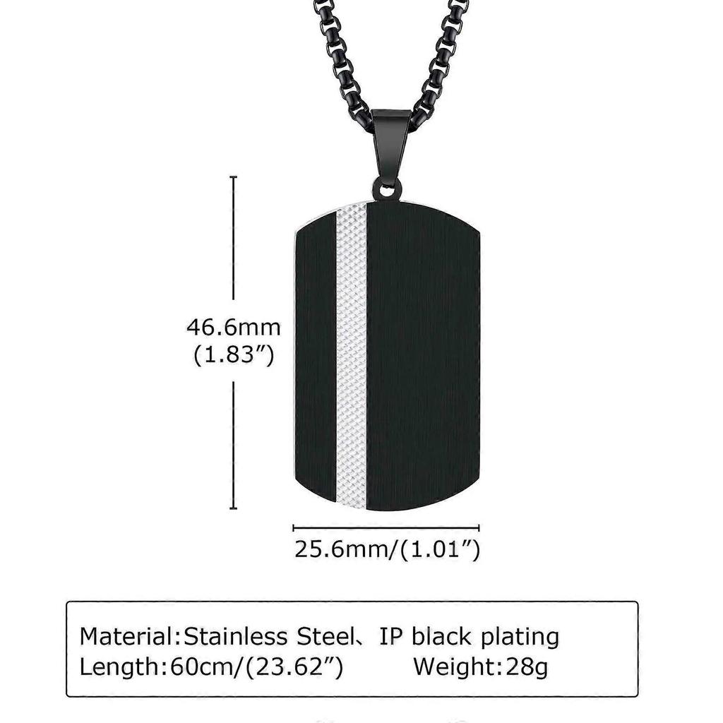 Black Dog Tag Necklaces for Men, Anti Allergy Stainless Steel Square Geometric Pendant Collar with Box Link Chain