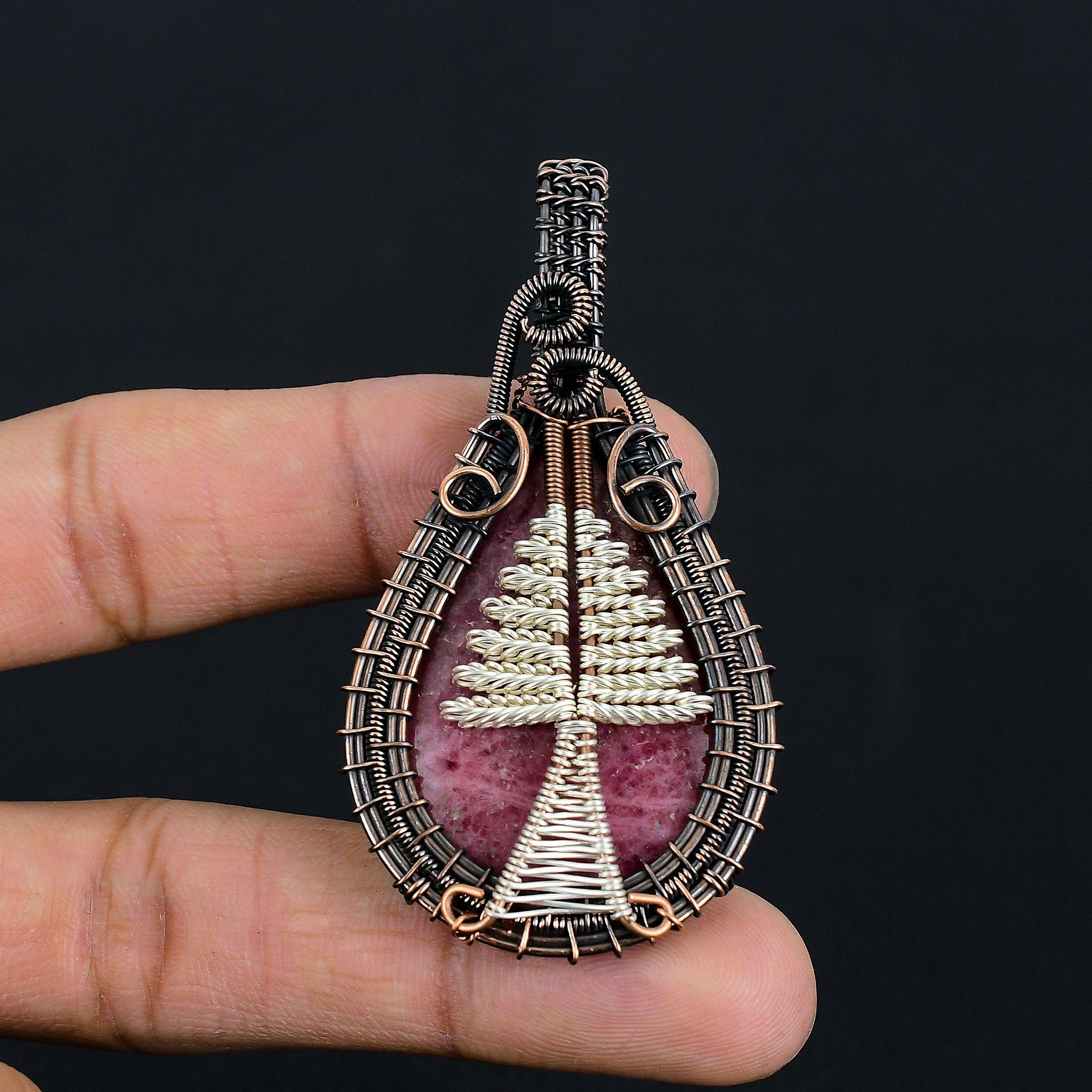 

Rhodonite Jewelry, 999 Copper Wire Wrapped Pendant Handmade Gemstone Tree Of Life Jewelry, Gifts For Wife Brand New Pendant 2.55 Inches