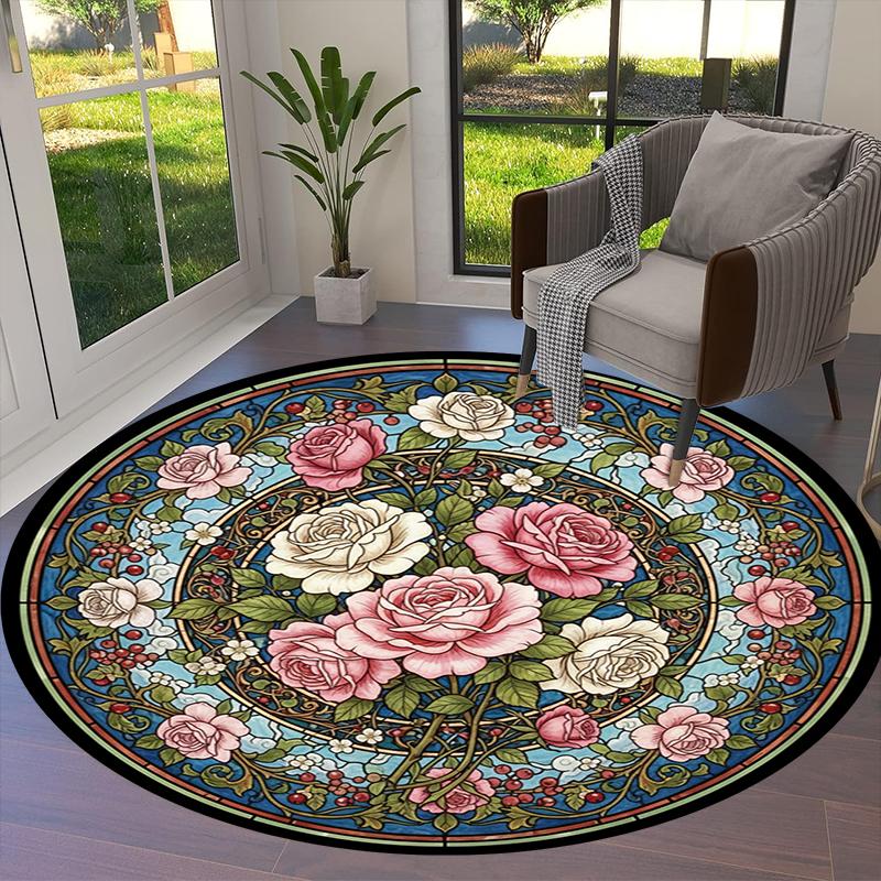 Vintage Rose Runder Teppich, Teppich für Wohnzimmer Schlafzimmer Sofa Spielzimmer Dekor, Rutschfeste Bodenmatte109