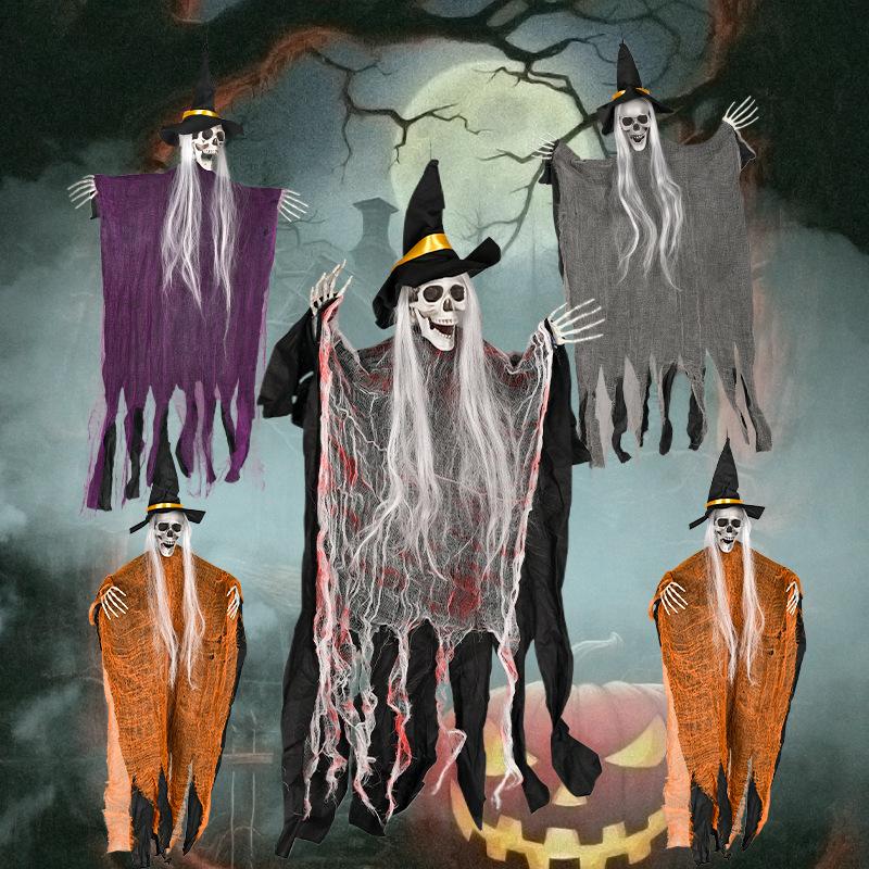 Skeleton Hanging Ghost 4-Piece Halloween Decoration Hooded Skeleton Hanging Ghost House Secret Room Scene Arrangement Props
