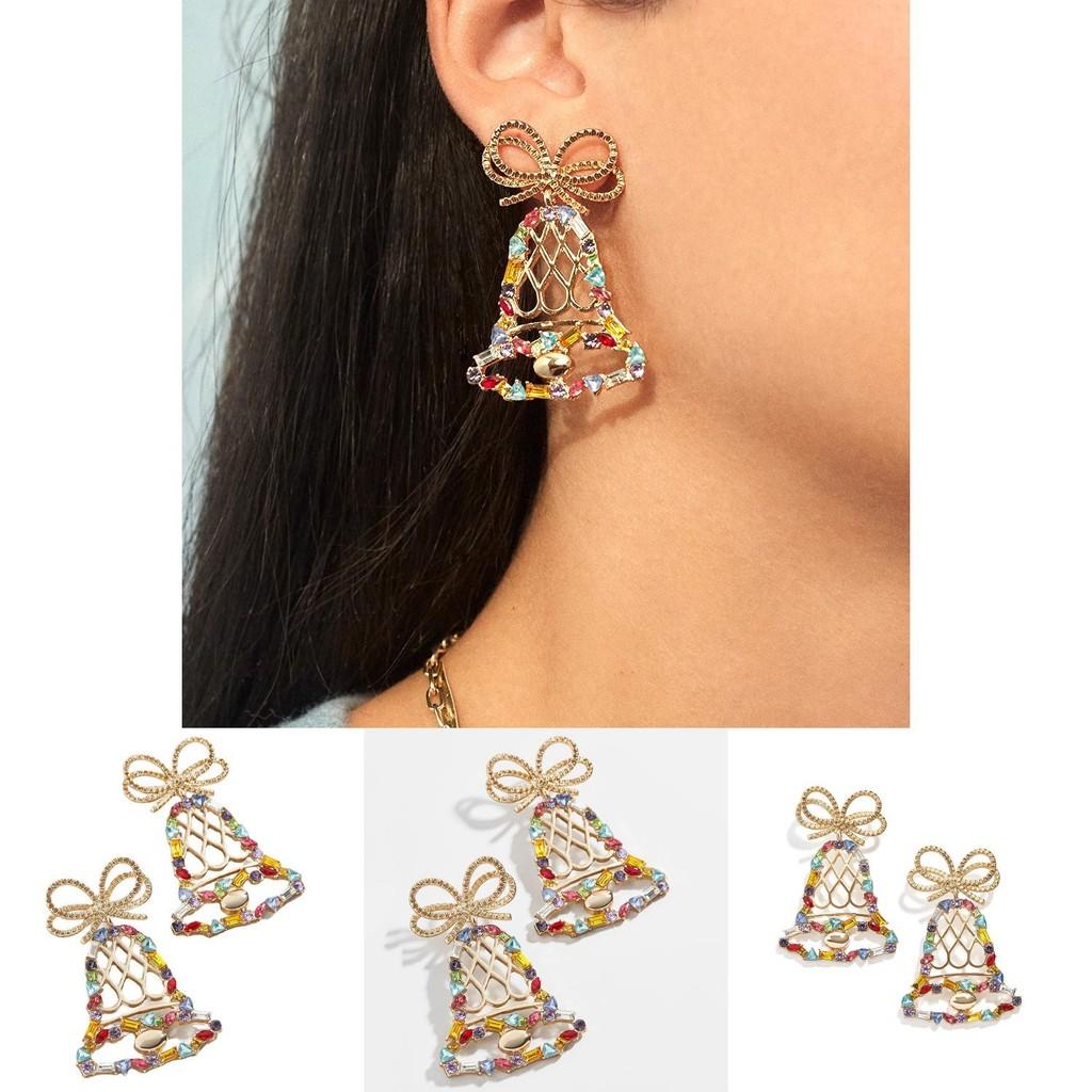 Boucles d'oreilles pendantes élégantes en alliage géométrique avec cloche en cristal tendance chic pour femmes