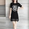 Trendy Brand Summer Short-sleeved A-word Skirt Round Neck Medium and Long Skirt Black Skirt Small Casual and Thin Large Size Dress