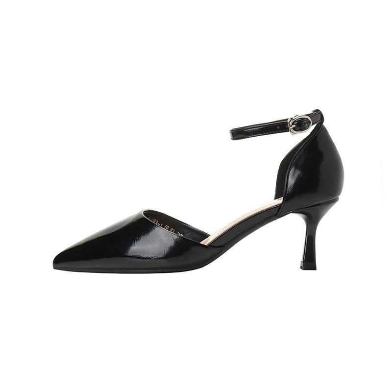 - European and American Metal Sense Design Sense Fashion Banquet Pointed One-word Buckle Hollow Sexy High Heels Women's Single Shoes