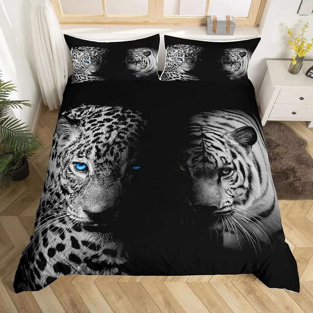 Set Copripiumino Leopardo King Copripiumino Ghepardo Feroce Copriletto Animale Selvatico Safari Decorazione Camera da Letto per Adolescenti Set Biancheria da Letto