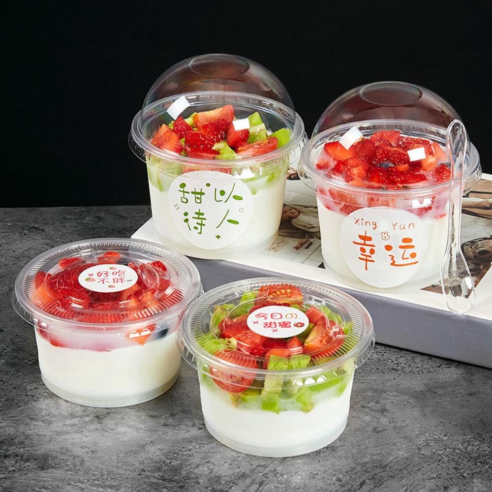 50/100Pcs 250ML Disposable Salad Cup Transparent Plastic Dessert Cups Bowls Container with Dome/Flat Lids for Ice Cream Cupcake
