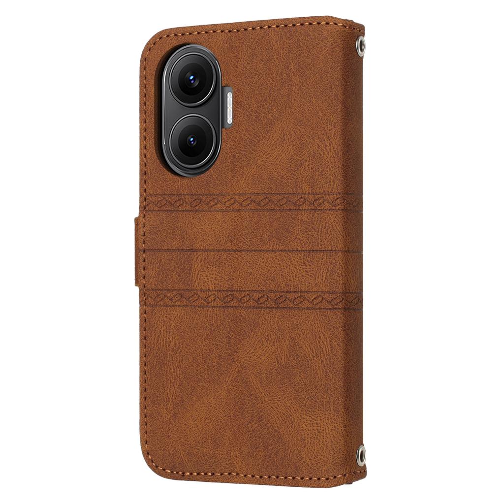 For Xiaomi Poco F7 5G/Redmi Turbo 4 Pro 5G Case Wallet Skin-Touch Leather Imprinted Phone Cover with Wrist Strap