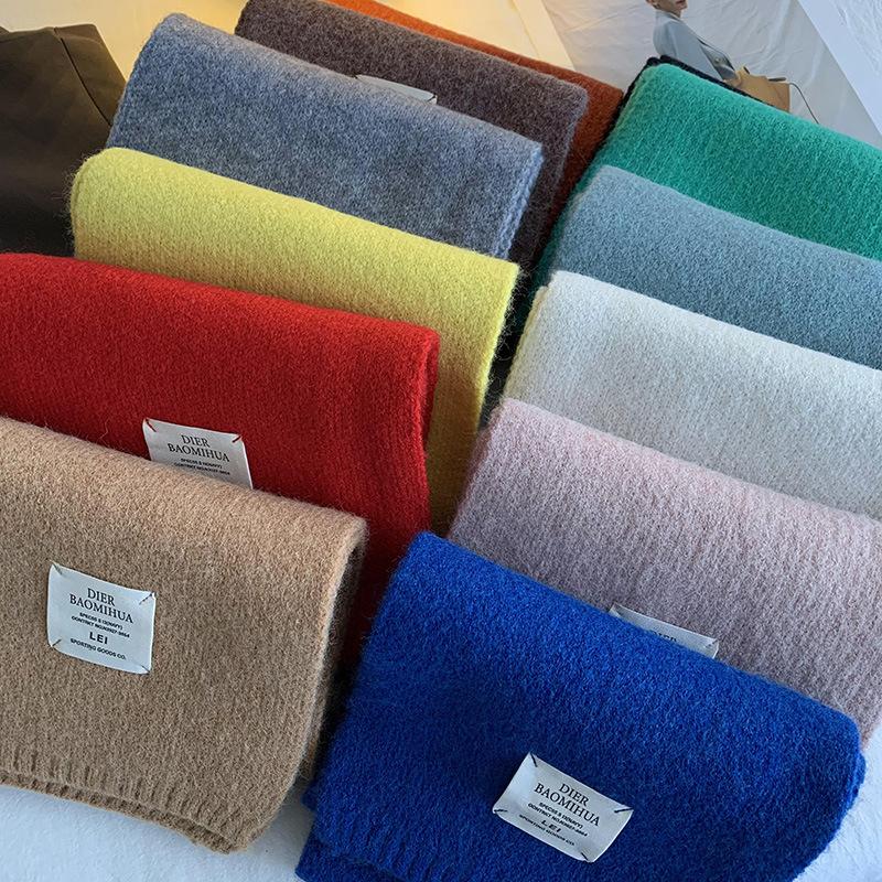 ins Korean solid color scarf women's winter wool student white scarf South Korea's new knitted label warm men