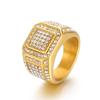 Hip Hop Full Zircon Larger Finger Rings Men's Shiny Stainless Steel Women's Gold Color Anillos Cocktail Ring Party Jewelry Gift