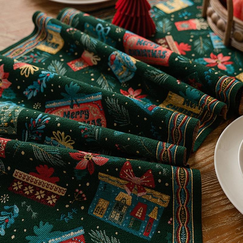 Christmas Chenilles Table Runner With Colorfast Woven Design And Tassels For Festives Home Dining Atmosphere Decoration