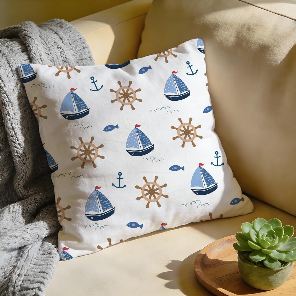 Marine Theme Rudder Anchor Animals Cushion Cover Washed Linen Soft Breathable Decorative Case For Sofa Home Pillow Cover