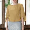 Women Casual Round Neck 3/4 Sleeve Loose Blouse