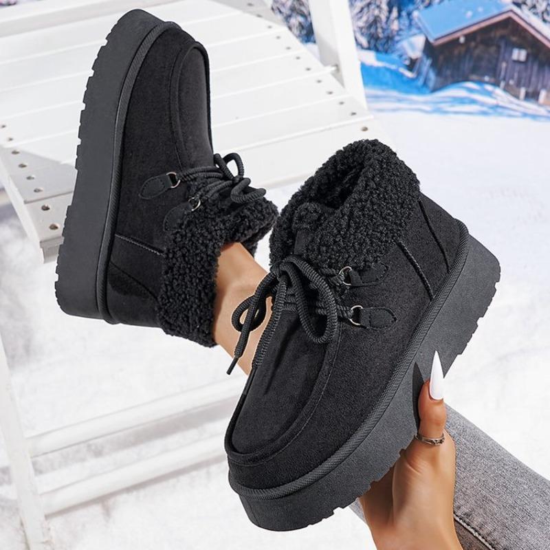Cross-border popular women's cotton shoes autumn and winter new large-size round head thick-soled velvet straps sewn shoes snow boots women