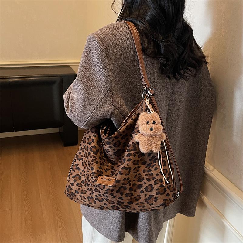 Leopard Print Tote Bag Women's Large Capacity Retro Shoulder Bag Multi-Functional Backpack
