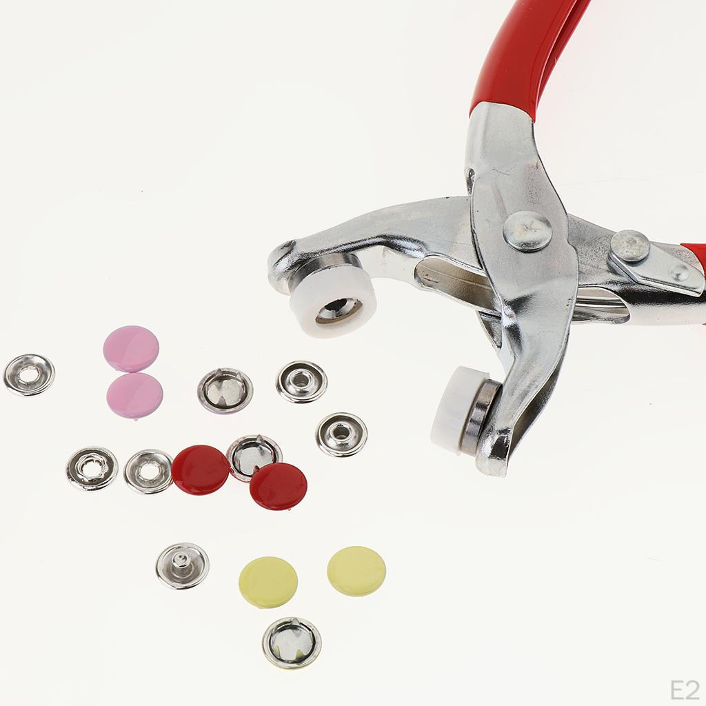 100Pcs DIY 9.5mm Prong Ring Snap Fasteners Press Studs Popper With Plier Tools for Leather, Coat,