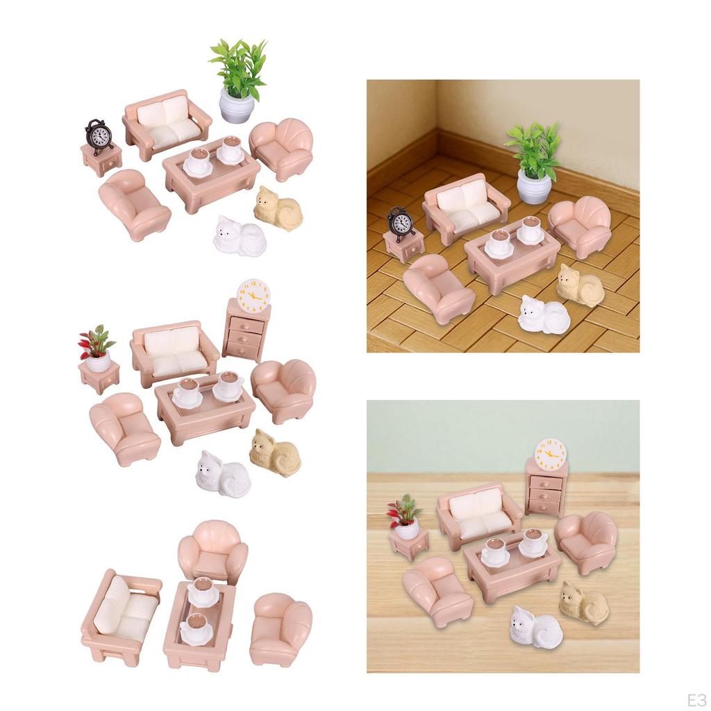 Dollhouse Furniture Set Hobby Crafts,Pretend Play Toy,Miniature Sofa Tea Table Toys for Girls