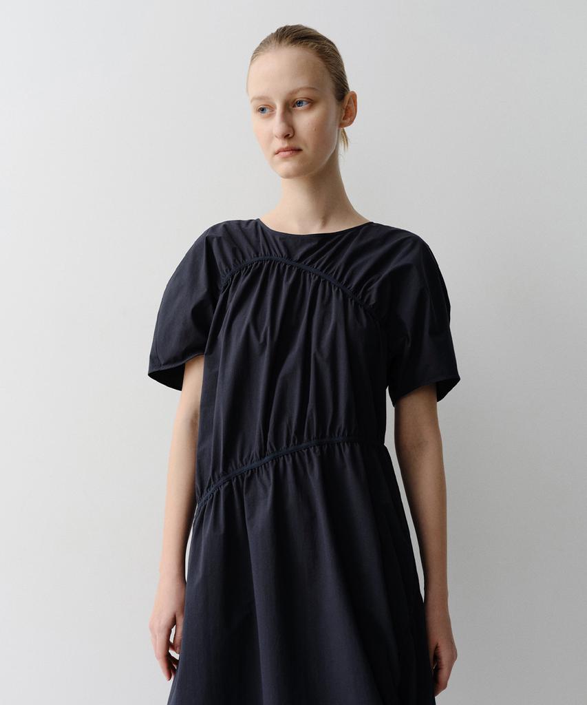 Ia Slope Shirring Dress (Navy)