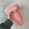 Warm gloves winter women's fleece thickened cute windproof plush cotton gloves riding driving cold