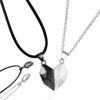 Necklace - Puzzle Heart - Stainless Steel - Magnet - Adjustable - Unisex