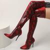Winter Hot-selling New Super Snake Pattern Pointed High-heeled Women's Boots Ultra-high Boots Women's Shoes Long Boots Thin Heel High Boots