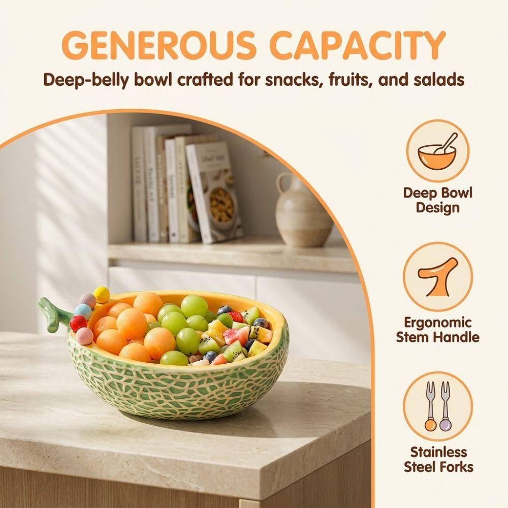 Large Capacity Fruit Serving Plate Hami Melon Shape Cute Toothpick with Holder Dessert Serving