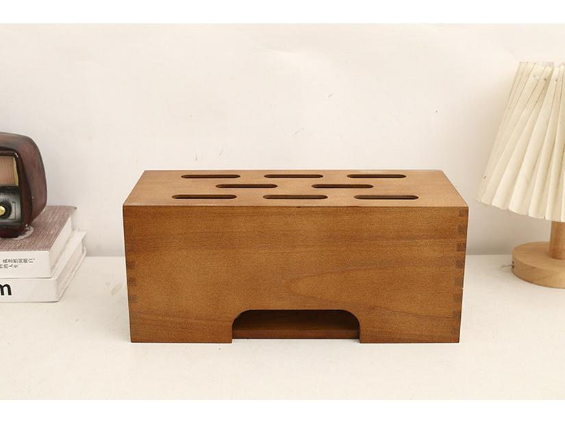 Wooden Cable Organizer Box - Under-Desk Power Strip & Charger Concealer