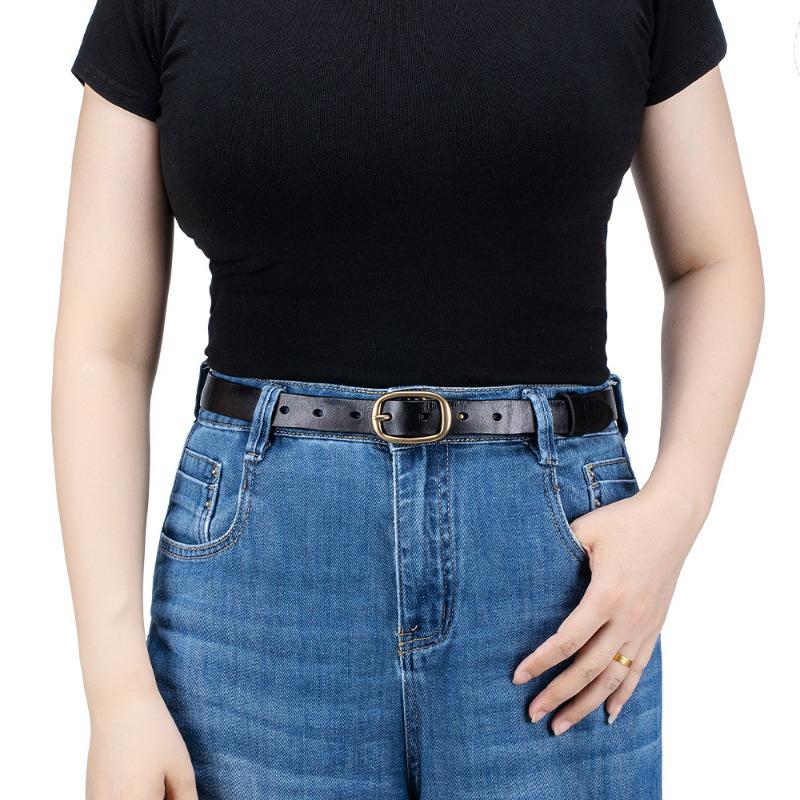Genuine leather retro pure copper buckle handmade women's belt first layer vegetable tanned cowhide casual versatile belt with jeans