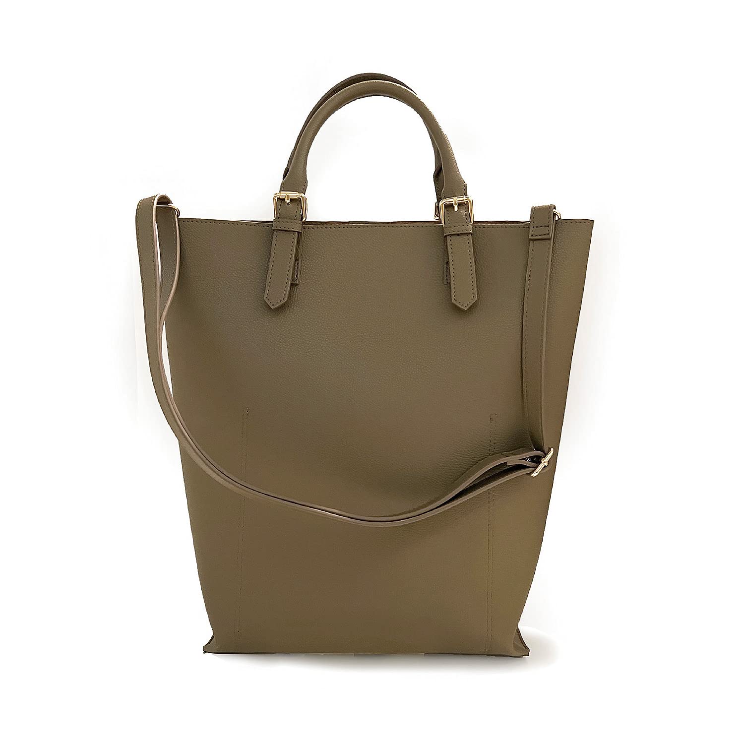 

Synthetic leather A4 tote bag with shoulder strap Tall leatherette belt handle [Rootote] LT. (Olive) оливковый
