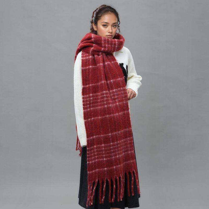Plaid pattern with wool fringed scarf, high-end winter mohair warm scarf, men's and women's scarves
