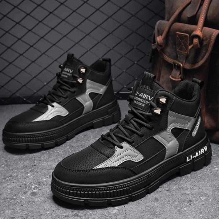 Весенне-осенние спортивные кроссовки в стиле милитари мужская обувь повседневные универсальные кроссовки на толстой подошве для улицы ботинки с высоким верхом 44 чёрный 2580₽