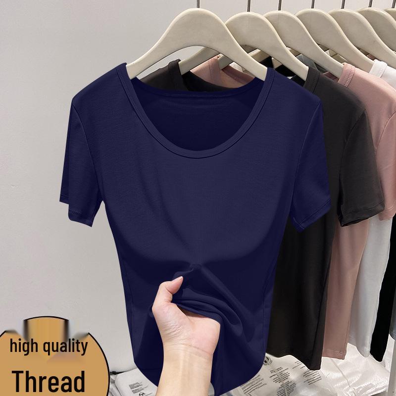 Plus Size Ribbed V-Neck T-Shirt - European Style, Short-Sleeve, Summer 2026, Women's Slimming Top
