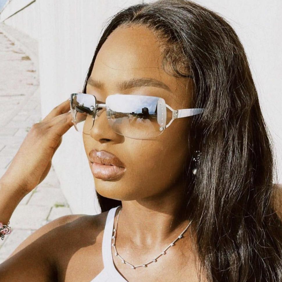 Frameless sunglasses YK Spice girl sweet cool sunglasses new square Internet celebrity personality diamond sunglasses women