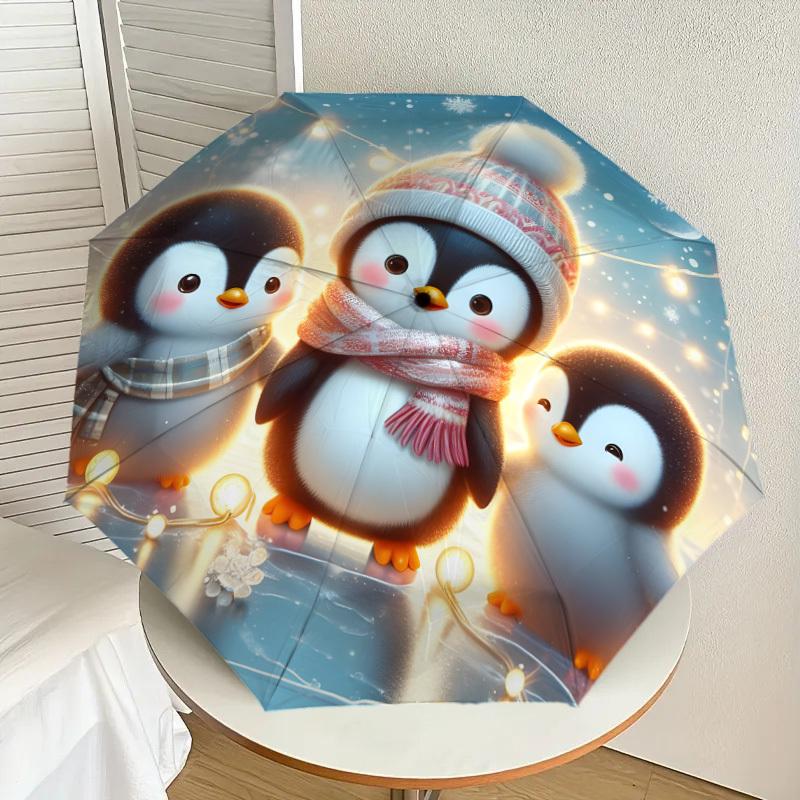 

1pc Winter Penguins with Lights Umbrella with Plastic Handle,Suitable for All Seasons Home Travel Outdoor UmbrellaDD1348