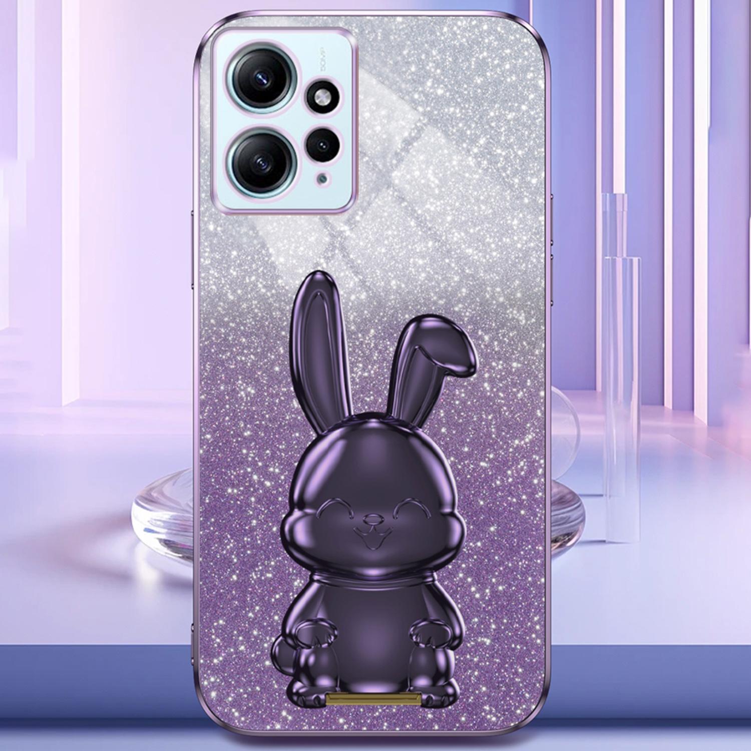 

For Xiaomi Redmi Note 12 4G Case Cute Rabbit Anti-shock Phone Cover with Pull-out Kickstand Purple