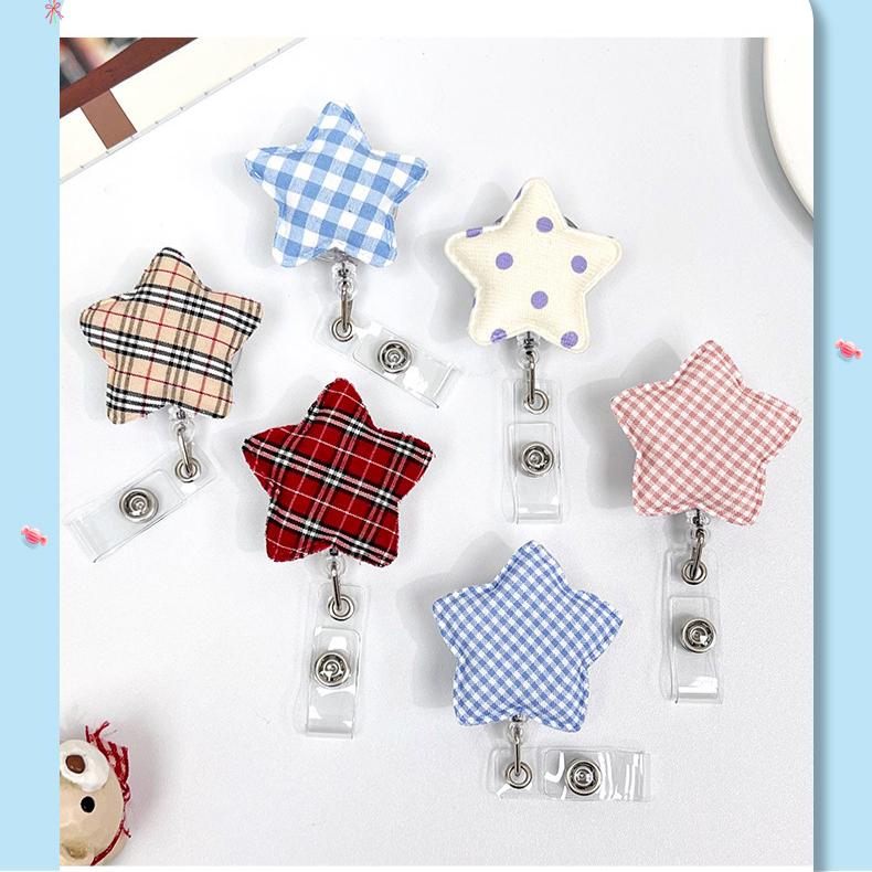 Carretel Retrátil para Crachá Estrela Xadrez para Estudantes Enfermeiras Retrátil Trabalhador Mulheres Porta-Identidade Escola Cordão Clipe Cartão de Trabalho Médico Clips de Puxar