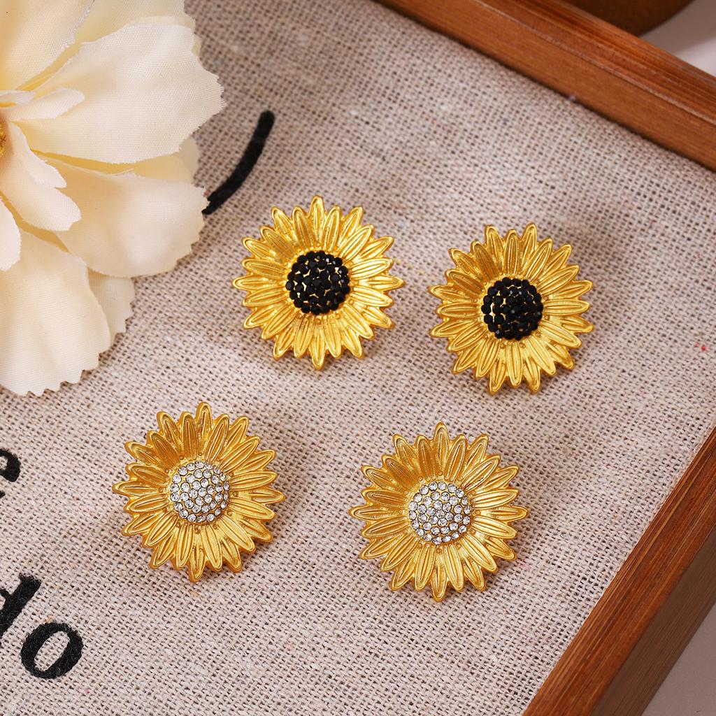 Minimalist Design Zircon Earrings with Sunflower Charm, Vintage and Retro Style for Women