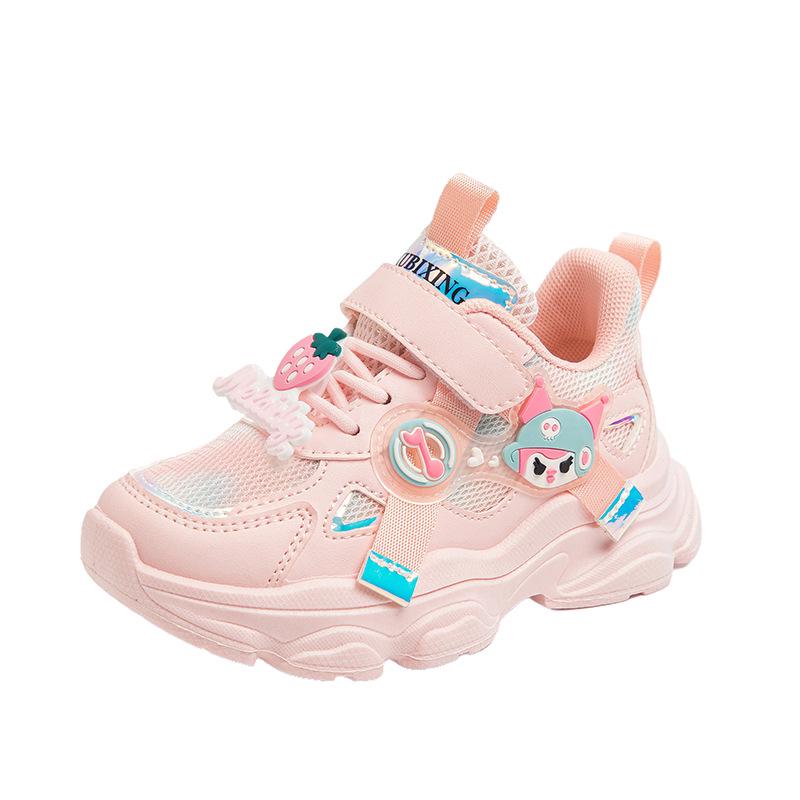 2026 New Korean Style Girls' Cartoon Sports Shoes - Soft Sole, Leather Surface Casual Sneakers for Medium and Large Children