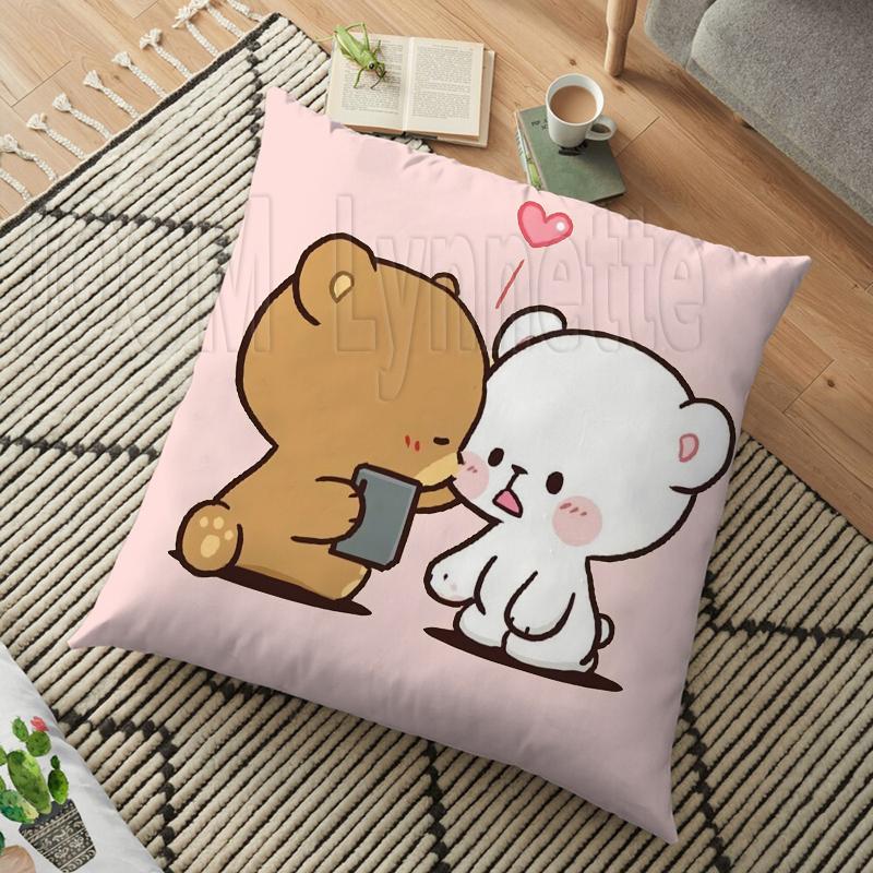 Mléko a mocha páry Panda Bear Bubu Dudu Povlak na polštář Hodový polštář Domácí Dekorativní čtvercový tisk Polštář Polštář na pohovku 45CM