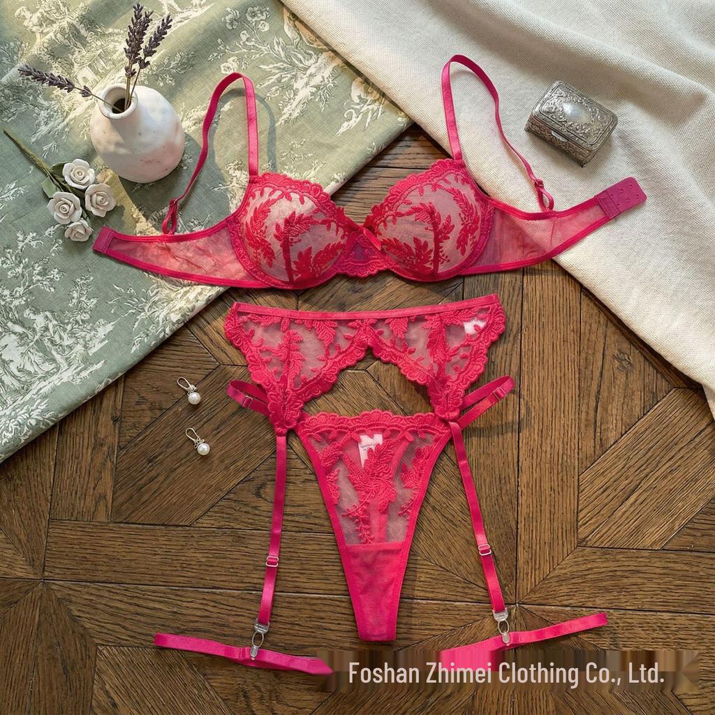 Y Cross-Border Transparent Mesh Lingerie Set: Sexy Three-Piece Women's See-Through Bra