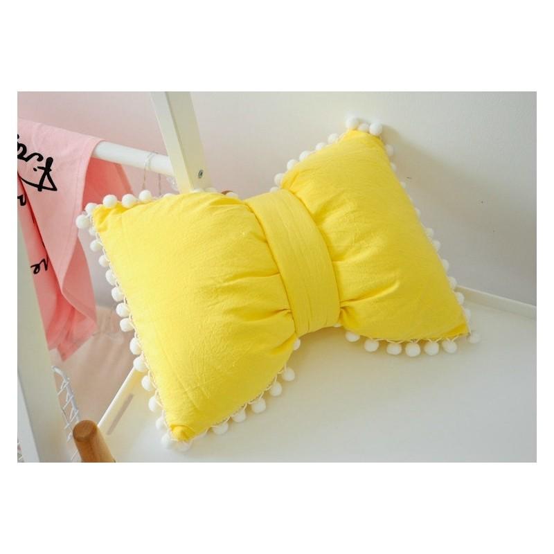 Striped Cotton Cushion With Bow And Pom Pom Trim For Home Decor**