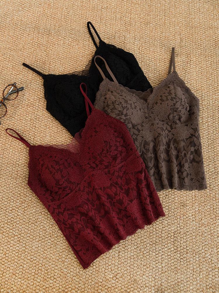 Fleece-Lined Lace Camisole with Chest Pad - Autumn/Winter Slimming Anti-Exposure Top