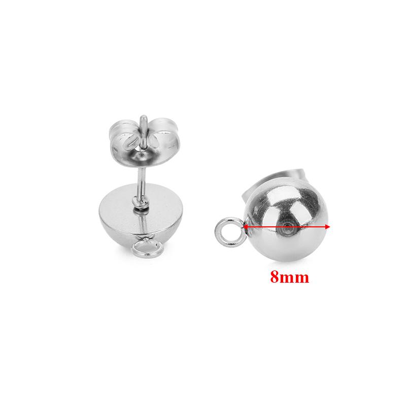 10pcs Stainless Steel Round Solid Half Ball Ear Post with Open Rings DIY Drop Earring Jewelry Making Dangle Accessories Supplies