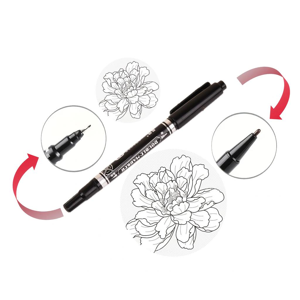 10pcs Dual-Tip Permanent Markers – Black Ink, Fine & Thick Tips – Ideal for Drawing, Calligraphy, Sketchbooks, Fabric, Wood