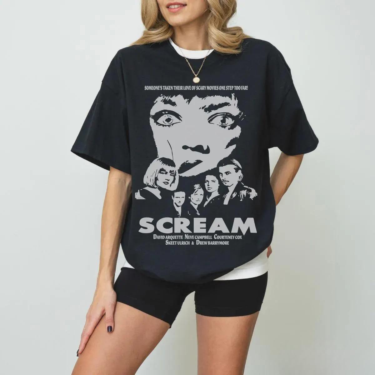

2026 Summer Retro Womens Scream Movie TShirt Unisex Cotton and Breathable Short Sleeve Oversized Loose Casual S